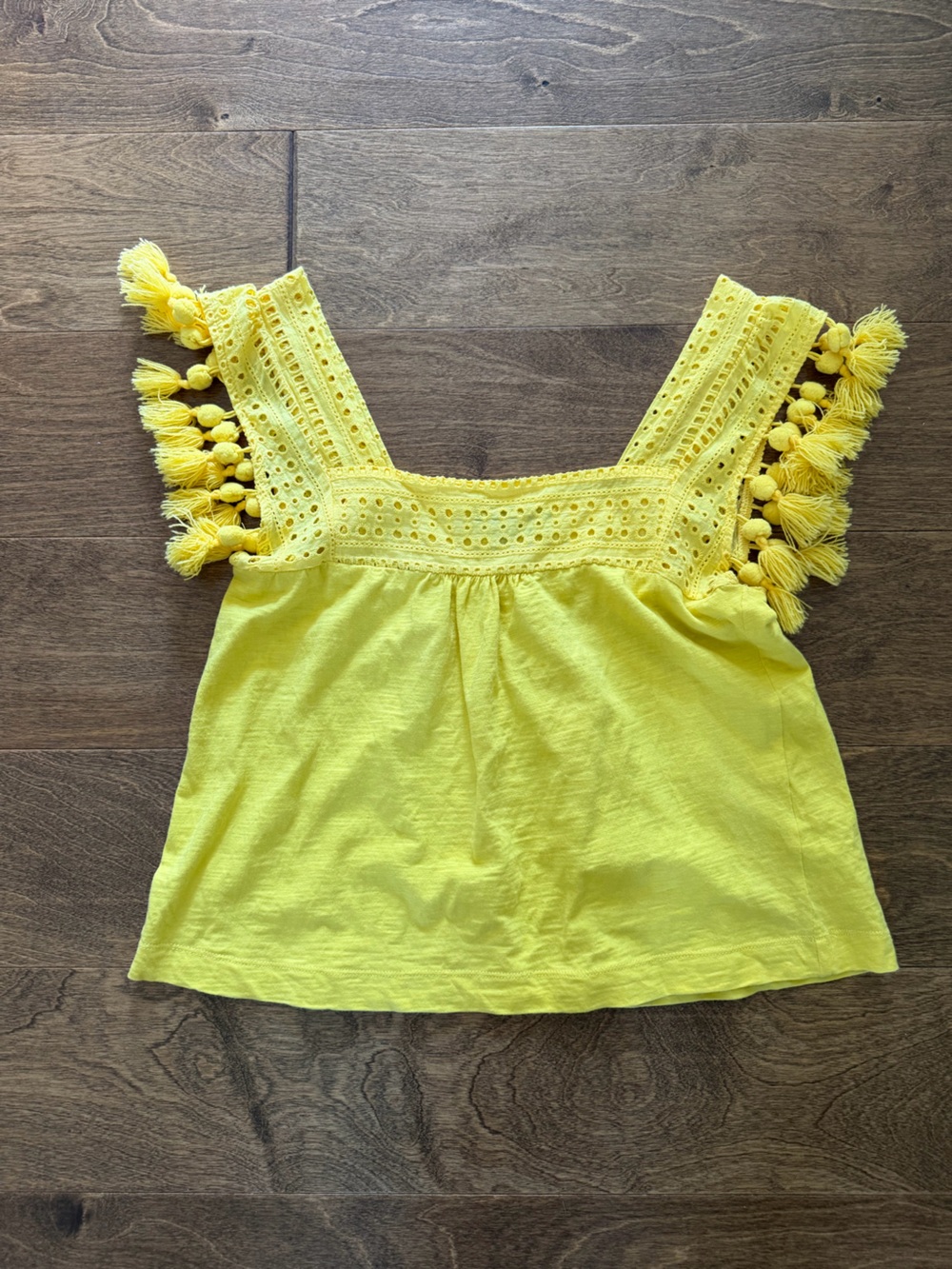 Lulu's Bright Yellow Eyelet Tassel Dress